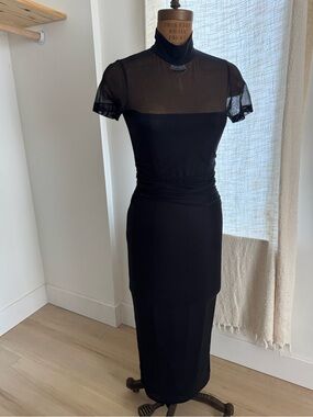 Amanda Uprichard Black Sheer Yoke Ruched Maxi Dress